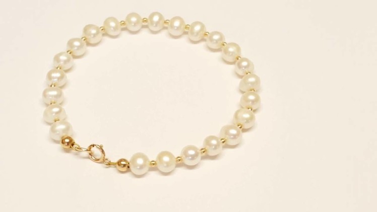 9ct Gold White Pearl and Gold Bead Bracelet