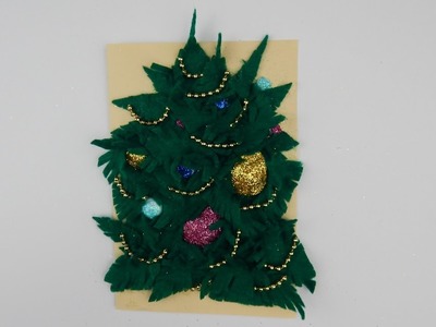 Christmas card DIY - scrap booking - felt Xmas tree  golden colored ball chain