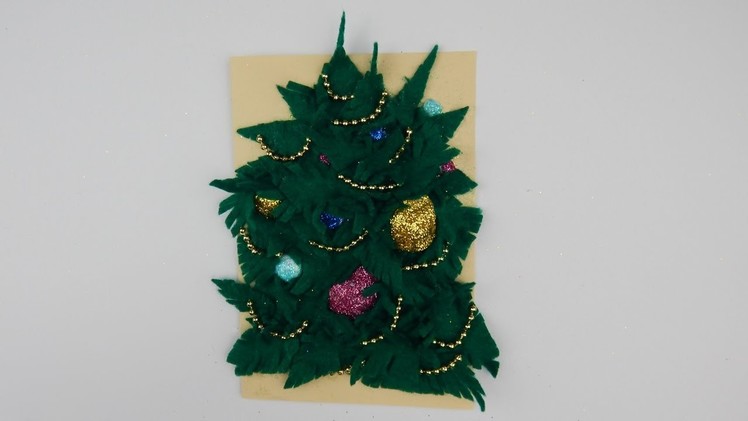 Christmas card DIY - scrap booking - felt Xmas tree  golden colored ball chain