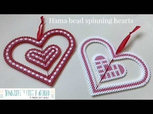 Spinning hanging Hama bead hearts