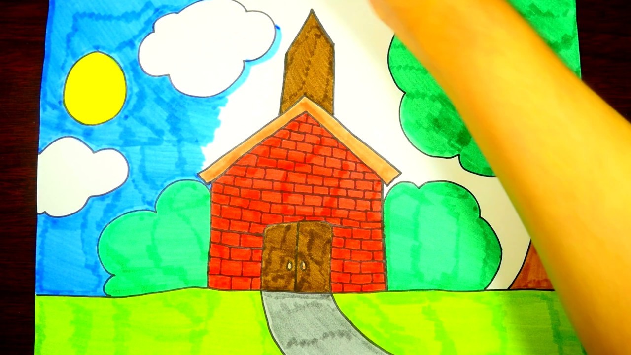 How to Draw A Church, Step By Step, Easy ~ For Children