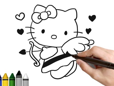 How to Draw Hello Kitty Cupid for Valentines ★ Drawing for kids Tutorial - Art Lessons | KidsAtW