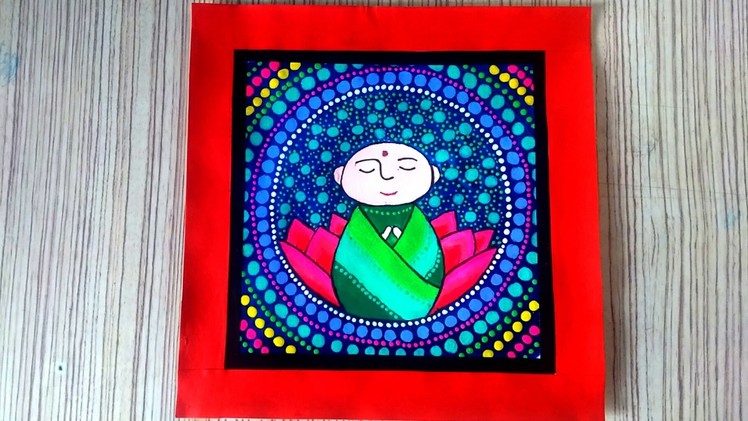 Dot Painting with Water Color of Little Buddha. DIY your on wall decoration at home