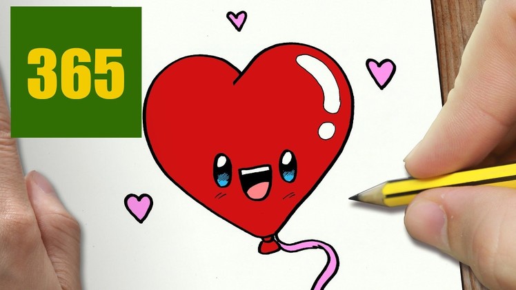 HOW TO DRAW A BALLOON IN LOVE CUTE, Easy step by step drawing lessons for kids