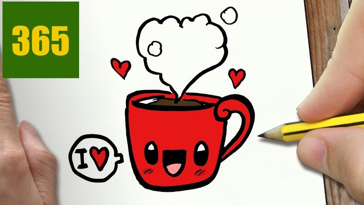 HOW TO DRAW A CUP IN LOVE CUTE, Easy step by step drawing lessons for kids