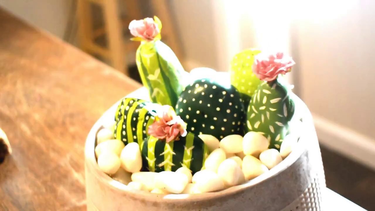 DIY How-to Simple Cute Easy Painted Stone Cactus Desk Garden Craft