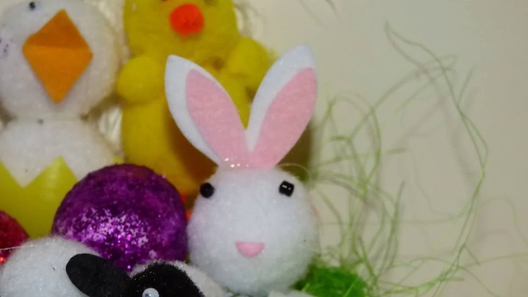 DIY video tutorial for kids.How to make pom pom Easter bunnys.Craft ideas for Easter.