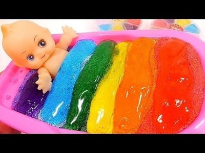 ChuChuTV | COLORS ♡ Rainbow Foam Clay Jelly Slime Baby Doll Bath Time Diy
