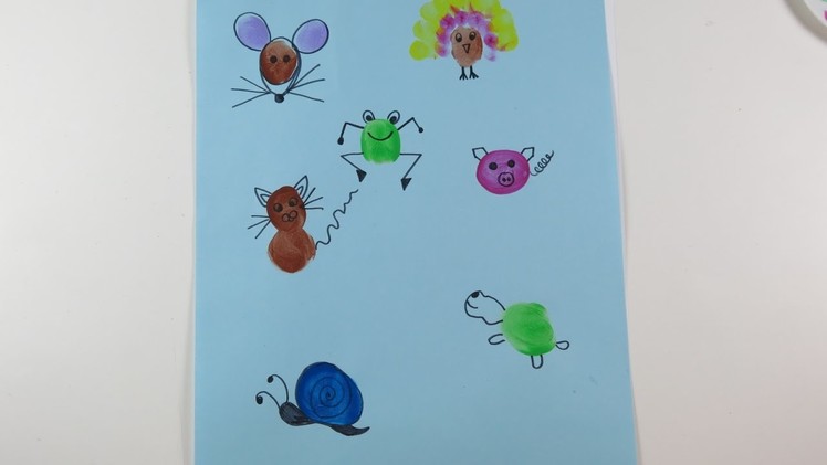 DIY Learn Draw Thumbprint Animals. Easy Drawings for Kids