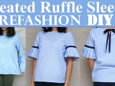 DIY | PLAIN TOP TO PLEATED RUFFLE SLEEVES(with a bow detail in the back) REFASHION