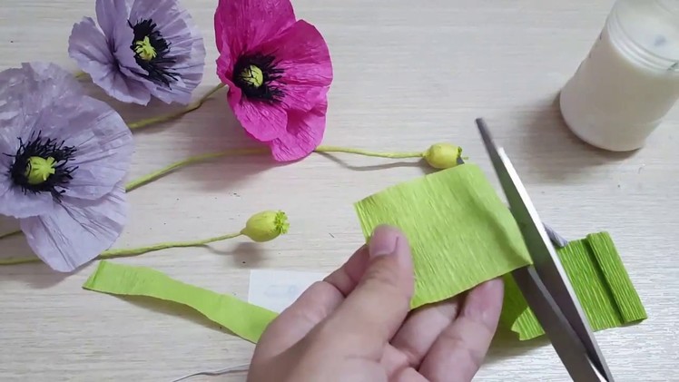 How to make paper poppy flowers -Paper flower tutorial-  hoa anh túc giấy dây