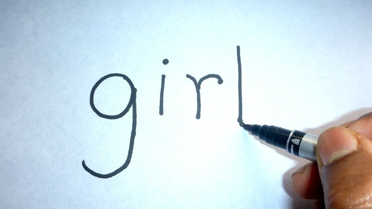 Very easy ! How to turn word " girl " into a Cartoon Girl ( wordtoon). Art on paper for kids # 6