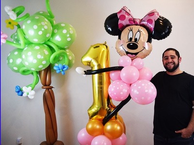 Best Minnie mouse balloon column tutorial for 1st birthday decorations. Great idea