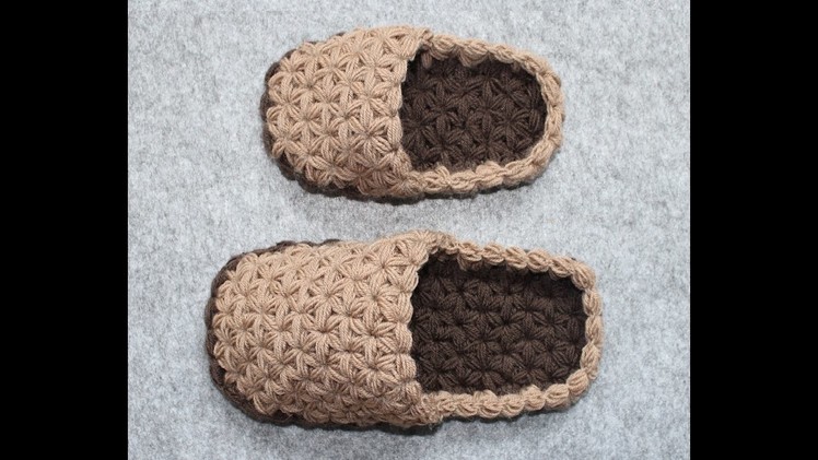 Crochet Slippers using the Triangle Star Stitch - puffed