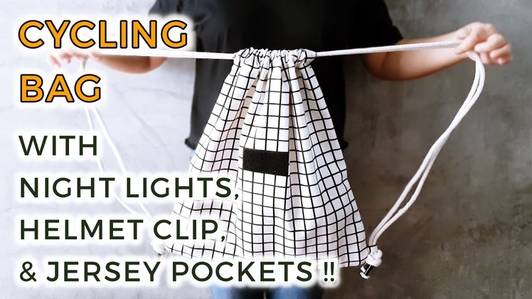 DIY Cycling Drawstring Backpack with Jersey Pockets, Helmet Clip, Velcro Lights