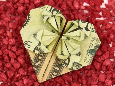 Heart Dollar Bill Origami, making a HEART out of MONEY, instructions with star