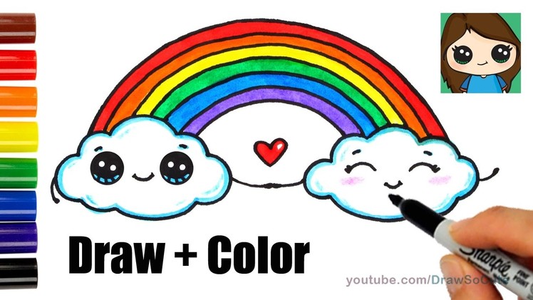 How to Draw a Rainbow and Clouds Easy with Coloring
