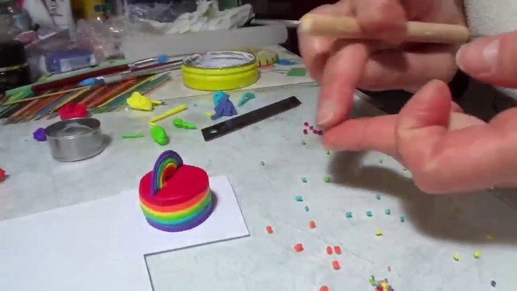 Mini torta Arcobaleno.Fimo. Tutorial. Rainbow cake. Polymer clay