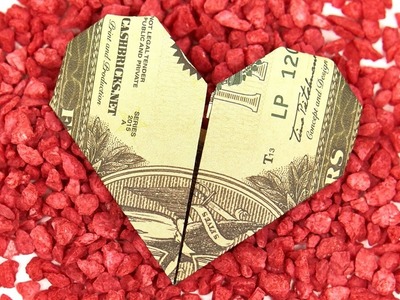MONEY Origami HEART folding, easy instructions in English and 4K