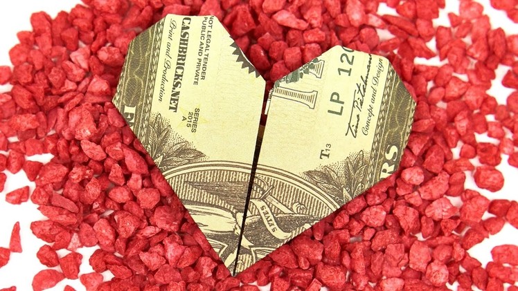 MONEY Origami HEART folding, easy instructions in English and 4K