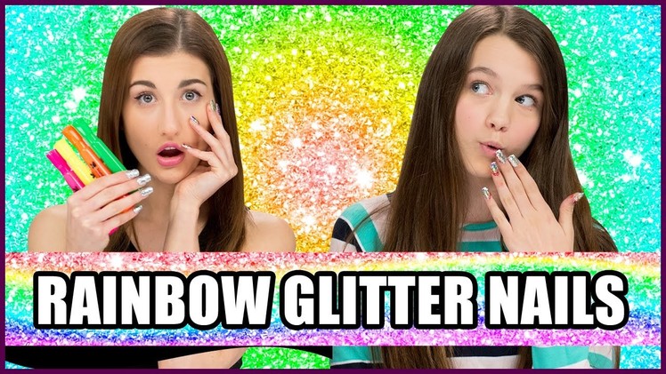 Rainbow Glitter Nail Art using HIGHLIGHTERS? - Makeup Mythbusters w. Maybaby and Chloe East