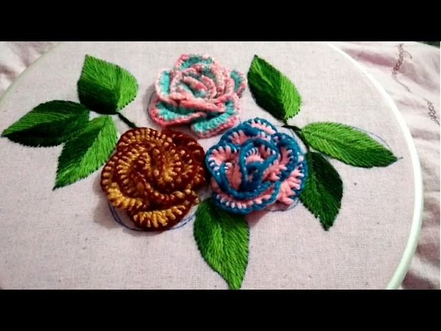 Hand embroidery 3D flower with cast on and blanket stitch Brazilian embroidery