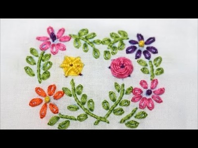 Hand Embroidery-Flower Stitch (Stem Stitch,French knot Stitch,Lazy Daisy Stitch) By Nagu's Handwork