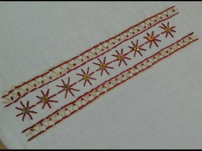 Hand Embroidery - Making Of Borderline Design With Pekinese Stitch By Ayesha - www.ayeshasworld.com