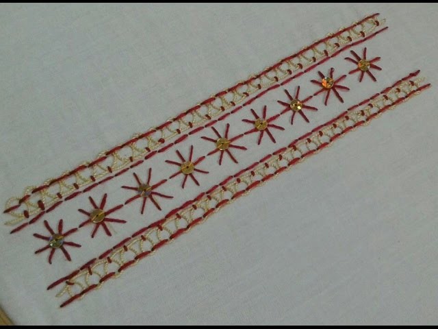 Hand Embroidery - Making Of Borderline Design With Pekinese Stitch By Ayesha - www.ayeshasworld.com