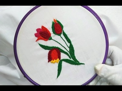 Hand Embroidery - Tulip Flower with kashmiri.Romanian Stitch