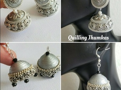 Making Quilling jhumkas German Silver Style|Oxidized silver jhumka |Light weight Jhumkas(Tutorial)