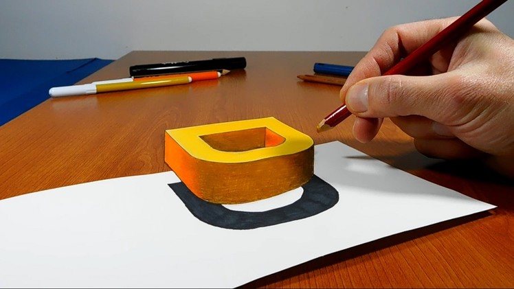 Try to do 3D Trick Art on Paper, floating letter D