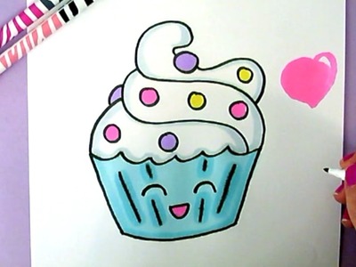 CUTE FOOD DRAWING : HOW TO DRAW A SUPER CUTE AND EASY CUPCAKE STEP BY STEP