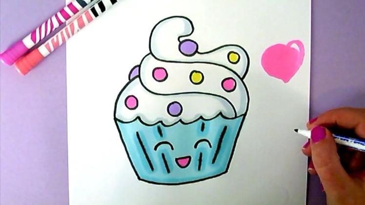 CUTE FOOD DRAWING : HOW TO DRAW A SUPER CUTE AND EASY CUPCAKE STEP BY STEP