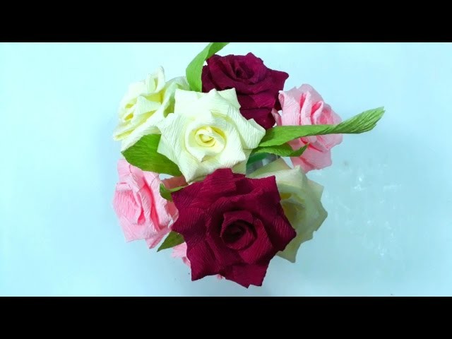 DIY - Craft tutorial How to make simple Roses by crepe paper - Làm hoa hồng giấy đơn giản nhất