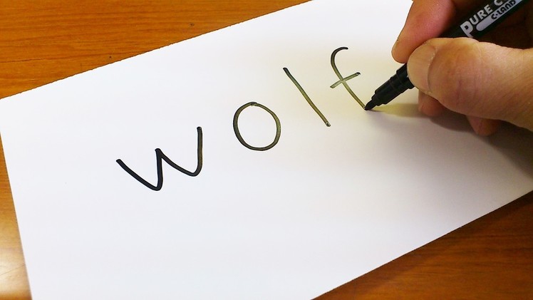 Easy ! How to turn words WOLF into a Cartoon -  Let's Learn drawing art on paper for kids