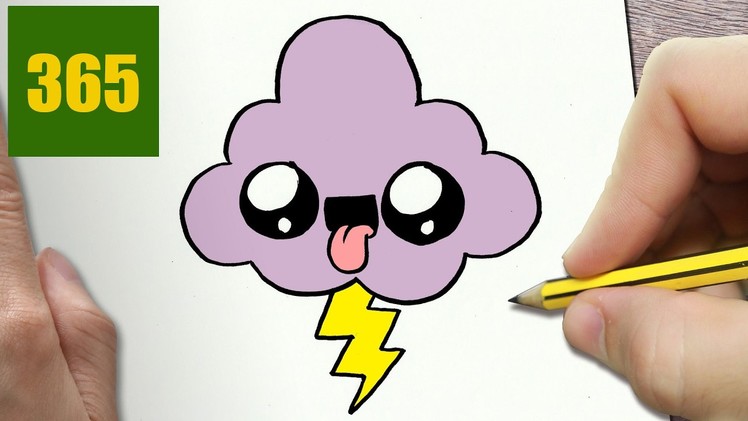 HOW TO DRAW A CLOUD AND THUNDER CUTE, Easy step by step drawing lessons for kids