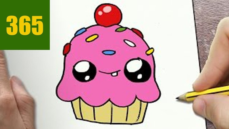 HOW TO DRAW A CUPCAKE CUTE, Easy step by step drawing lessons for kids