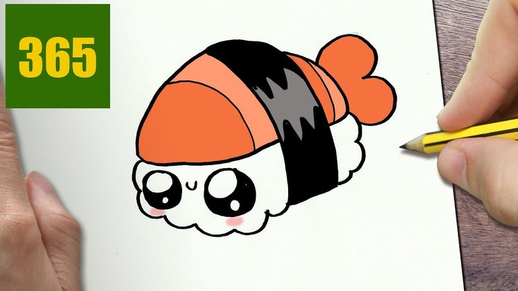 HOW TO DRAW A SUSHI CUTE, Easy step by step drawing lessons for kids