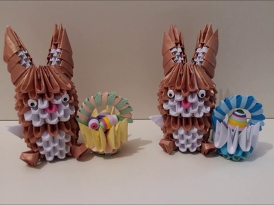 Mini lapin avec panier, small rabbit with basket origami 3d