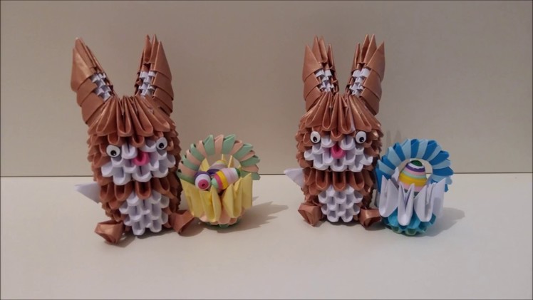 Mini lapin avec panier, small rabbit with basket origami 3d