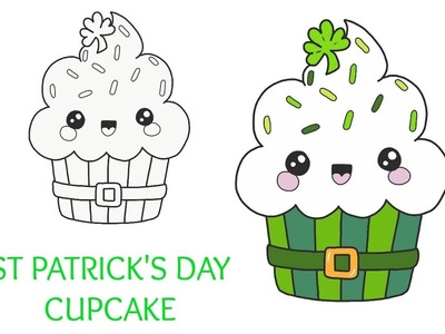 St Patrick's Day Kawaii Cupcake Drawing Tutorial - quick and easy