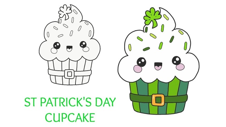 St Patrick's Day Kawaii Cupcake Drawing Tutorial - quick and easy