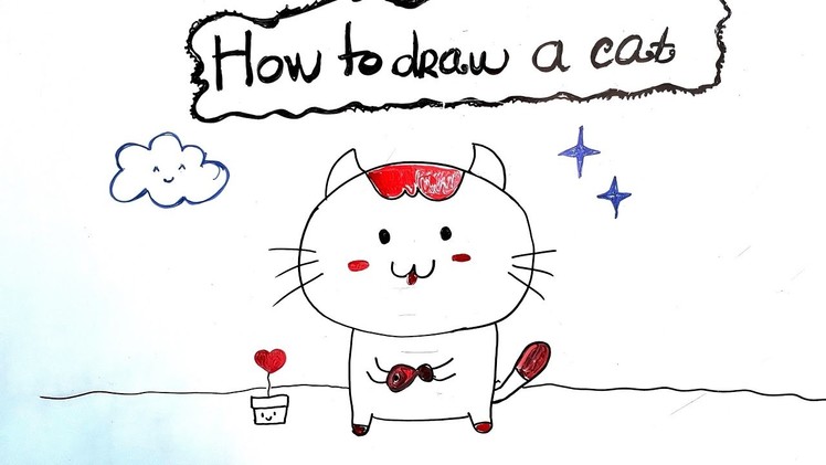 Teaching Kid to draw  - How to Draw a cat - Easy step by step
