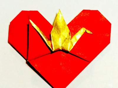 折り紙 ハートの鶴     Origami Heart with Crane
