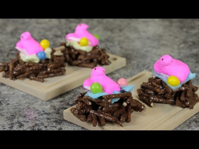 DIY Easter Recipe - Bird's Nest Made of Chocolate Covered Pretzels - Food Art For Kids Tutorial