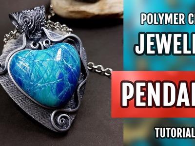 DIY Faux Silver Pendant with Larimar Gemstone. Polymer Clay jewelry making. VIDEO Tutorial!