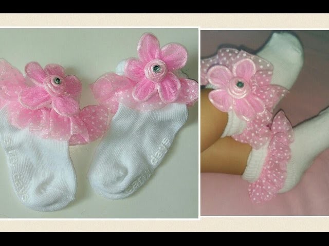 DIY. How to make baby girl Lace.Ruffle socks using stuff from old clothes. 