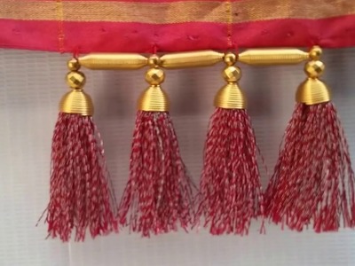 How to make designer saree kuchu.tassels l DIY l saree kuchu with beads l saree kuchu design #23