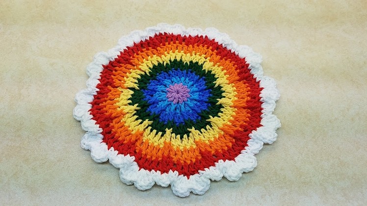 Learn How To #Crochet The Round The Rainbow Hot Pad or Wash Cloth TUTORIAL #382